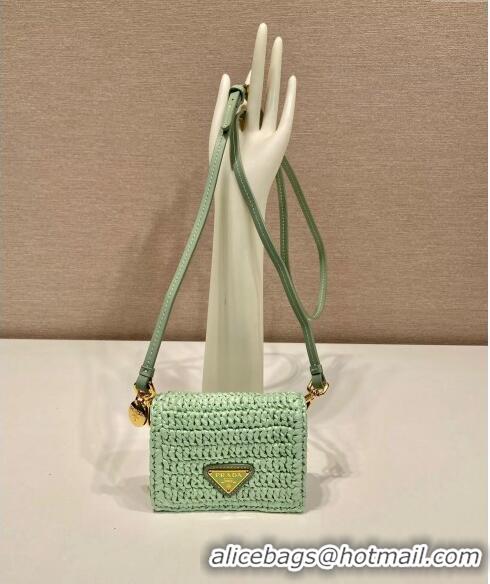 Well Crafted Prada Crochet card holder with shoulder strap 1MR024 Aqua Green 2024