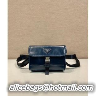 Grade Quality Prada Shiny Leather smartphone case mini bag 2ZH108 Denim Blue 2024