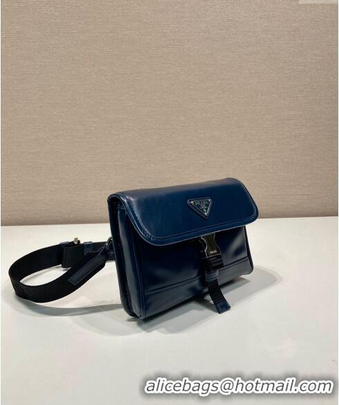 Grade Quality Prada Shiny Leather smartphone case mini bag 2ZH108 Denim Blue 2024