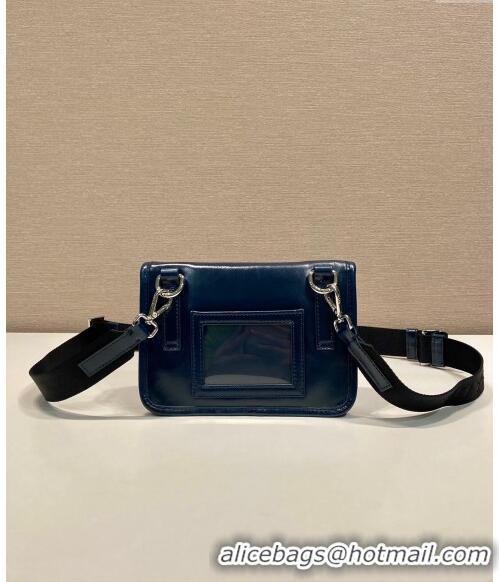 Grade Quality Prada Shiny Leather smartphone case mini bag 2ZH108 Denim Blue 2024