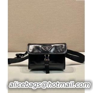 Best Price Prada Shiny Leather smartphone case mini bag 2ZH108 Black 2024