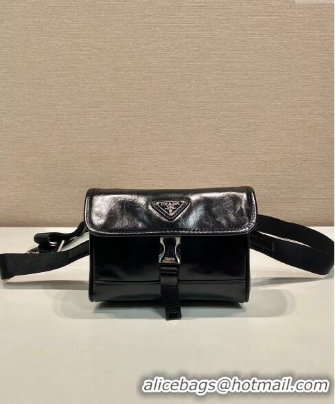 Best Price Prada Shiny Leather smartphone case mini bag 2ZH108 Black 2024