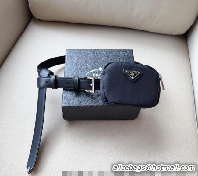 Promotional Prada Airpods Belt Bag/Leather Belt in Nylon and Leather P8174 Black 2023