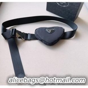 Luxury Discount Prada Heart Belt Bag Nylon Fabric P1018 Black 2023