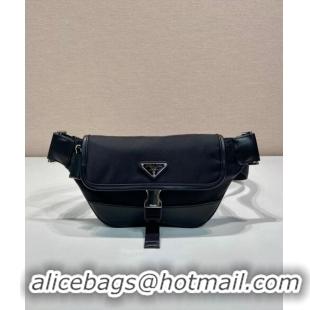 Top Grade Prada Re-Nylon and leather belt bag 2VH176 Black 2024