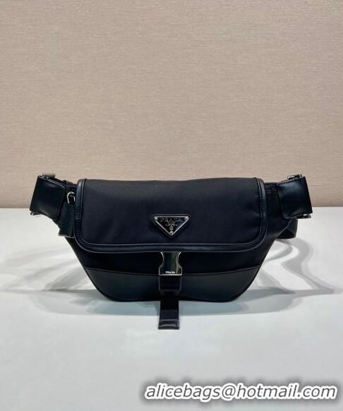 Top Grade Prada Re-Nylon and leather belt bag 2VH176 Black 2024