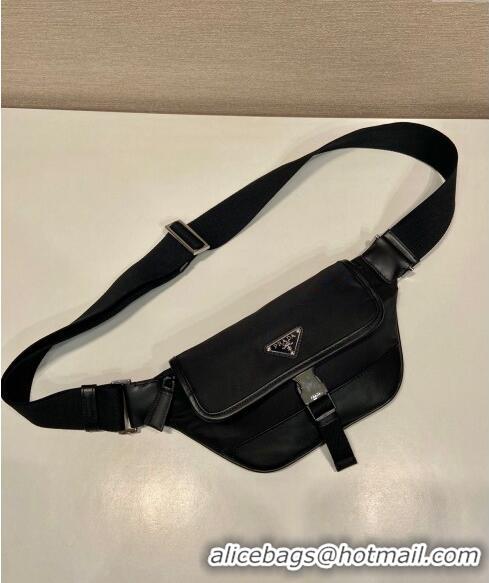 Top Grade Prada Re-Nylon and leather belt bag 2VH176 Black 2024