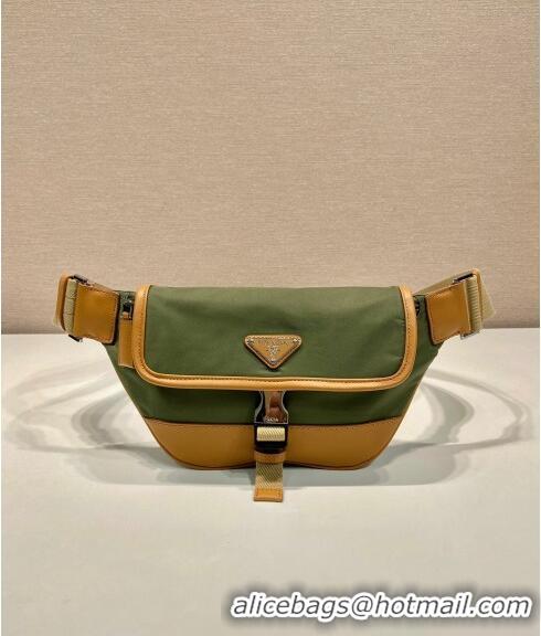 Trendy Design Prada Re-Nylon and leather belt bag 2VH176 Military Green/Brown 2024