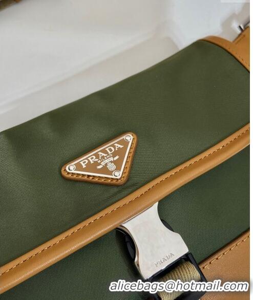 Trendy Design Prada Re-Nylon and leather belt bag 2VH176 Military Green/Brown 2024