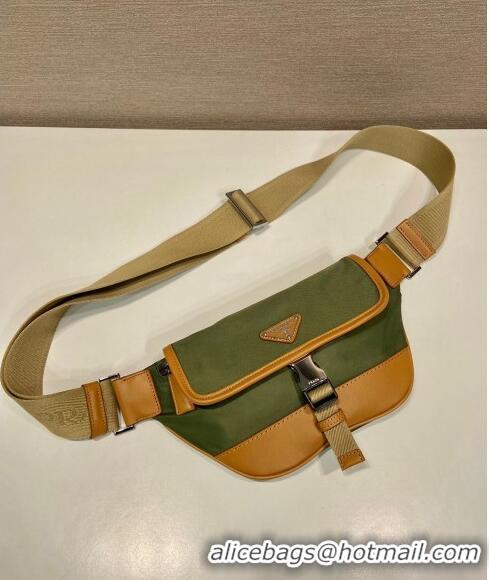 Trendy Design Prada Re-Nylon and leather belt bag 2VH176 Military Green/Brown 2024