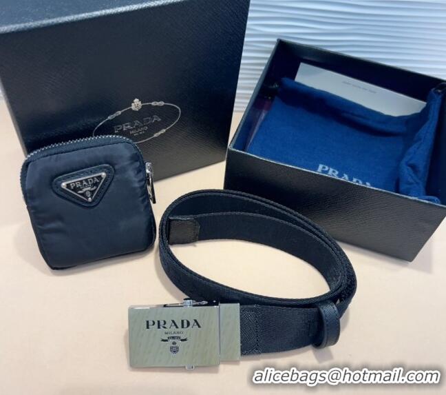 Well Crafted Prada Black Nylon Pouch Belt 070802 Black 2024