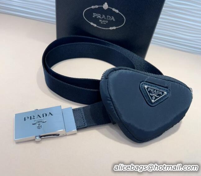 Super Quality Prada Triangle  Nylon Pouch Belt P0708 Black 2024