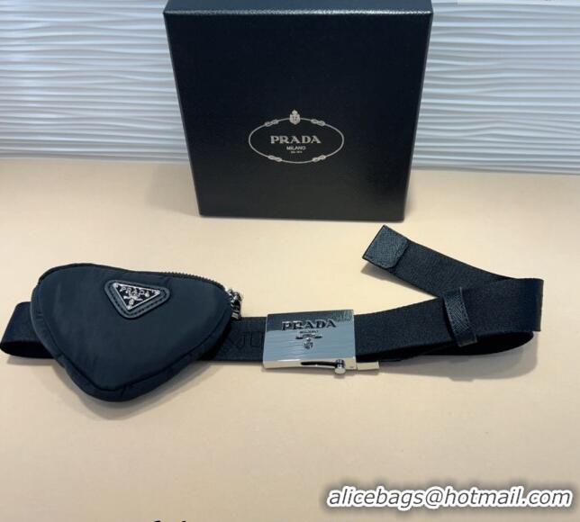 Super Quality Prada Triangle  Nylon Pouch Belt P0708 Black 2024