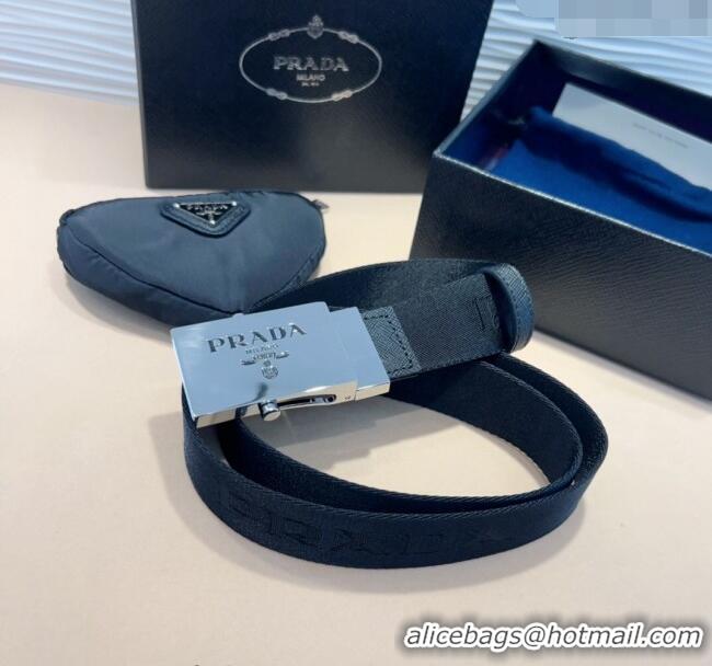 Super Quality Prada Triangle  Nylon Pouch Belt P0708 Black 2024