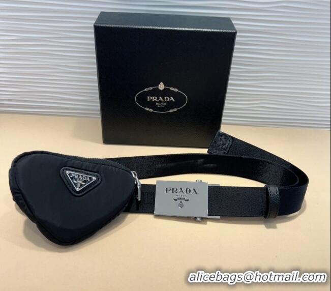 Super Quality Prada Triangle  Nylon Pouch Belt P0708 Black 2024