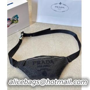 Well Crafted Prada Straw Belt Bag PA0729 Black 2024