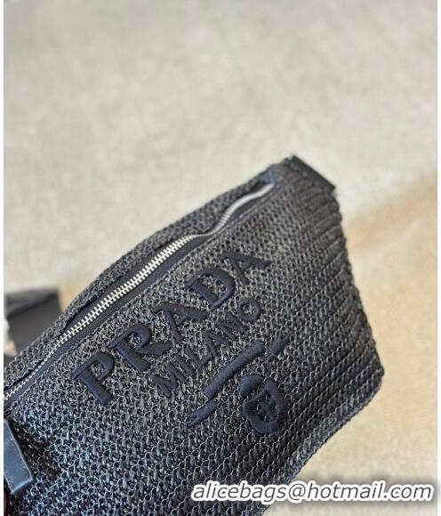 Well Crafted Prada Straw Belt Bag PA0729 Black 2024