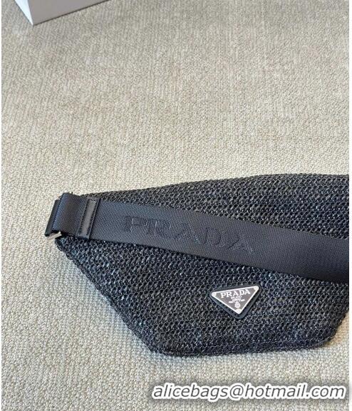 Well Crafted Prada Straw Belt Bag PA0729 Black 2024