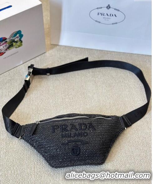 Well Crafted Prada Straw Belt Bag PA0729 Black 2024