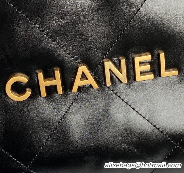 Well Crafted Chanel 22 Shiny Calfskin Shopping Bag with Pockets AS3261 Black/Gold 2024