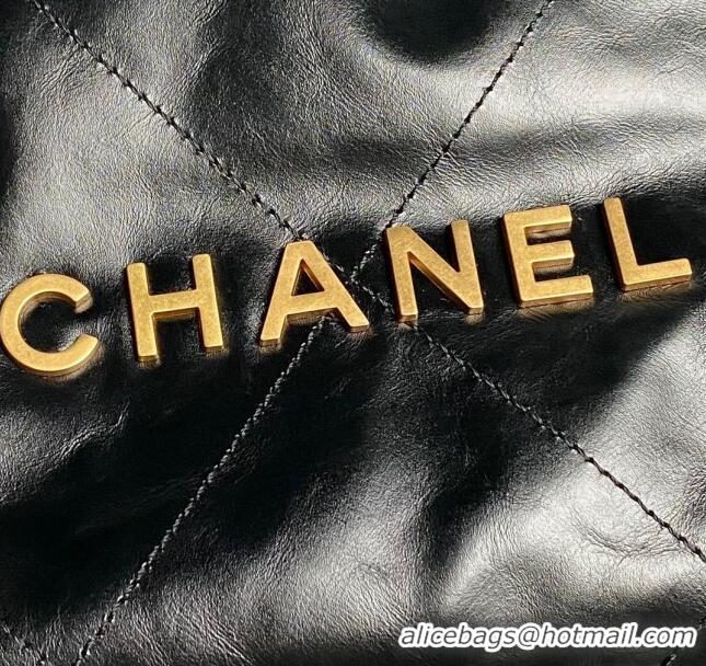 Super Quality Chanel 22 Shiny Calfskin Small Shopping Bag with Pockets AS3260 Black 2024