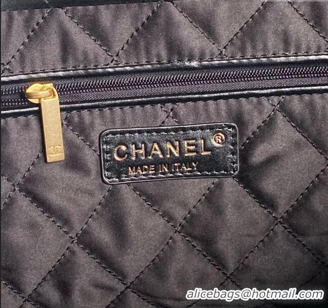 Super Quality Chanel 22 Shiny Calfskin Small Shopping Bag with Pockets AS3260 Black 2024