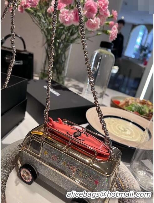 Famous Brand Chanel Car-Shaped Clutch with Chain CH1408 Silver/Pink 2024