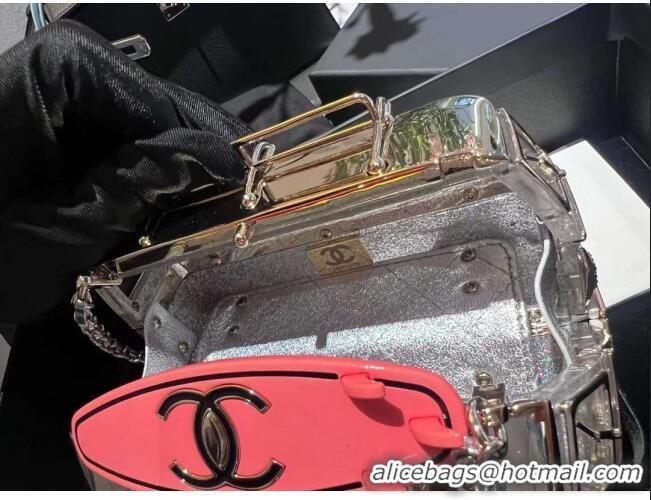 Famous Brand Chanel Car-Shaped Clutch with Chain CH1408 Silver/Pink 2024