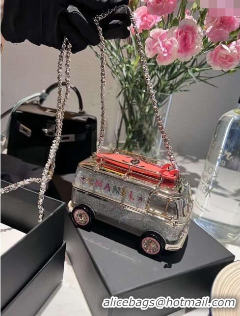 Famous Brand Chanel Car-Shaped Clutch with Chain CH1408 Silver/Pink 2024