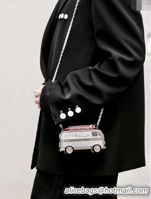 Famous Brand Chanel Car-Shaped Clutch with Chain CH1408 Silver/Pink 2024