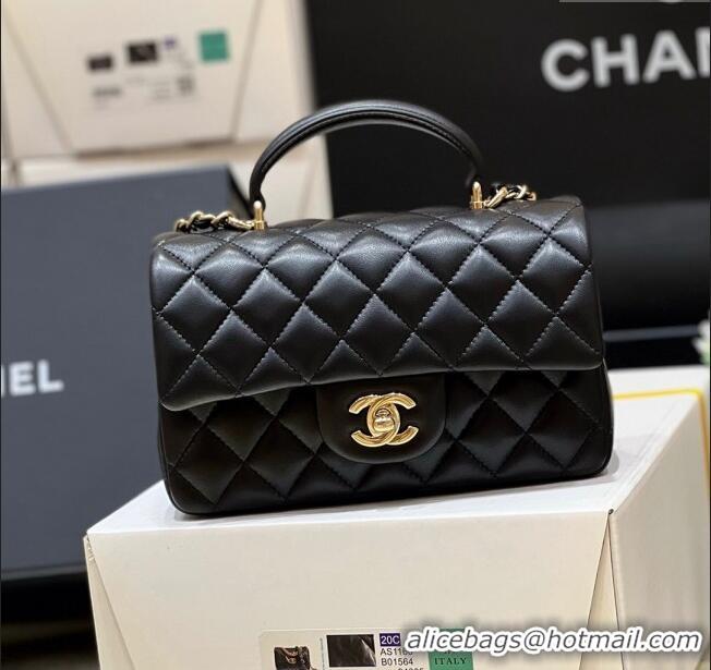 New Fashion Chanel Lambskin Mini Flap Bag with Top Handle AS2431 Black 2024 Top Quality