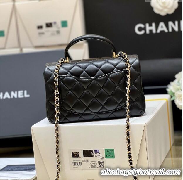 New Fashion Chanel Lambskin Mini Flap Bag with Top Handle AS2431 Black 2024 Top Quality