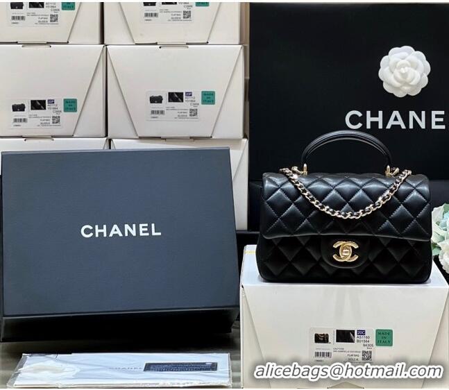 New Fashion Chanel Lambskin Mini Flap Bag with Top Handle AS2431 Black 2024 Top Quality