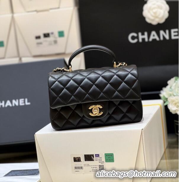 New Fashion Chanel Lambskin Mini Flap Bag with Top Handle AS2431 Black 2024 Top Quality