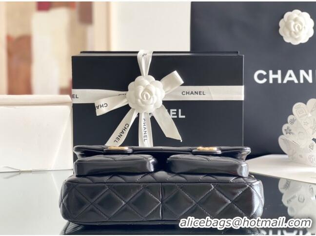 Top Quality Chanel Shiny Lambskin Flap Bag with Top Handle and Pocket AS4993 Black 2024