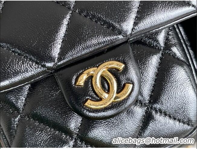 Top Quality Chanel Shiny Lambskin Flap Bag with Top Handle and Pocket AS4993 Black 2024