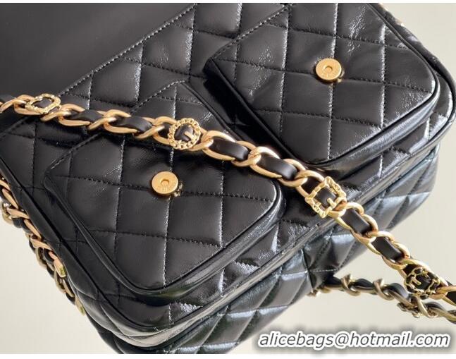 Top Quality Chanel Shiny Lambskin Flap Bag with Top Handle and Pocket AS4993 Black 2024