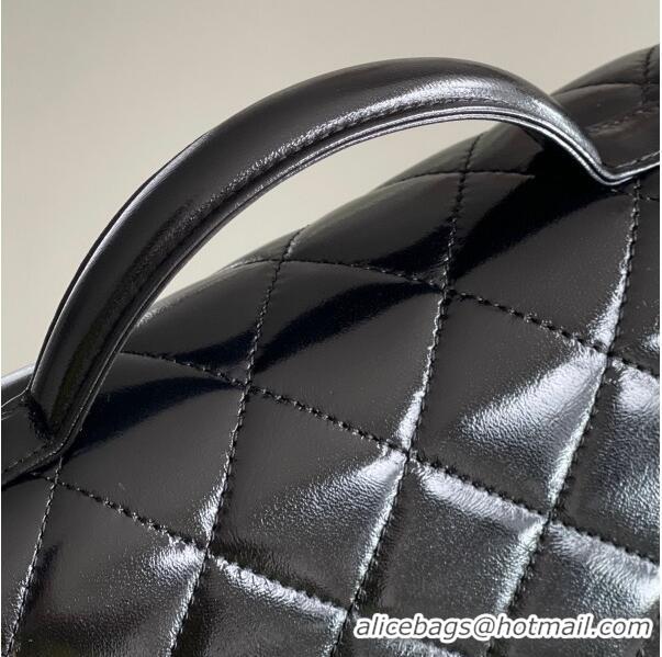 Top Quality Chanel Shiny Lambskin Flap Bag with Top Handle and Pocket AS4993 Black 2024