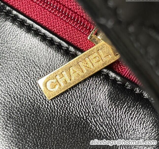 Top Quality Chanel Shiny Lambskin Flap Bag with Top Handle and Pocket AS4993 Black 2024