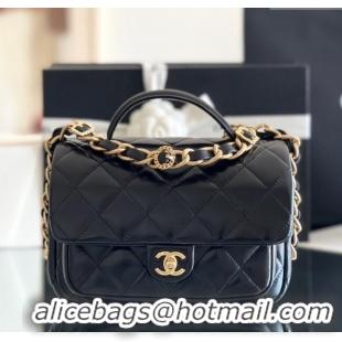 Top Quality Chanel Shiny Lambskin Mini Flap Bag with Top Handle AS4992 Black 2024