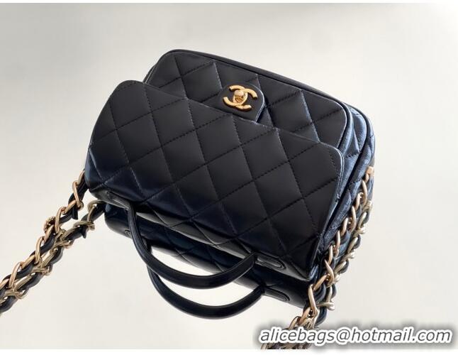 Top Quality Chanel Shiny Lambskin Mini Flap Bag with Top Handle AS4992 Black 2024