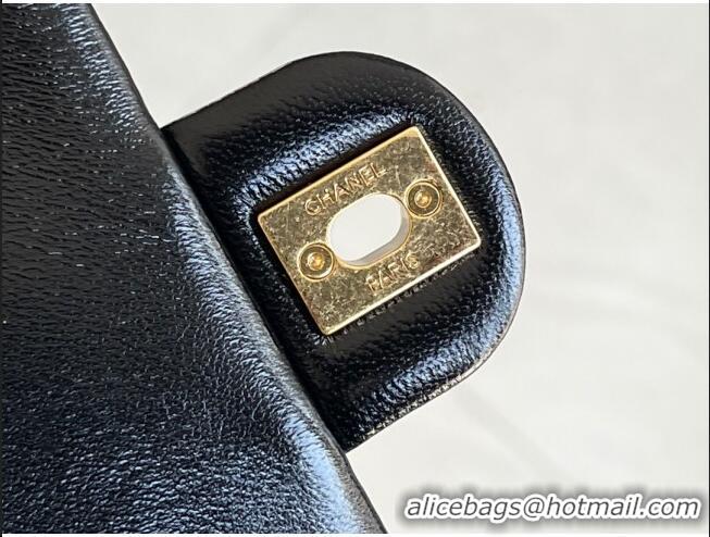 Top Quality Chanel Shiny Lambskin Mini Flap Bag with Top Handle AS4992 Black 2024