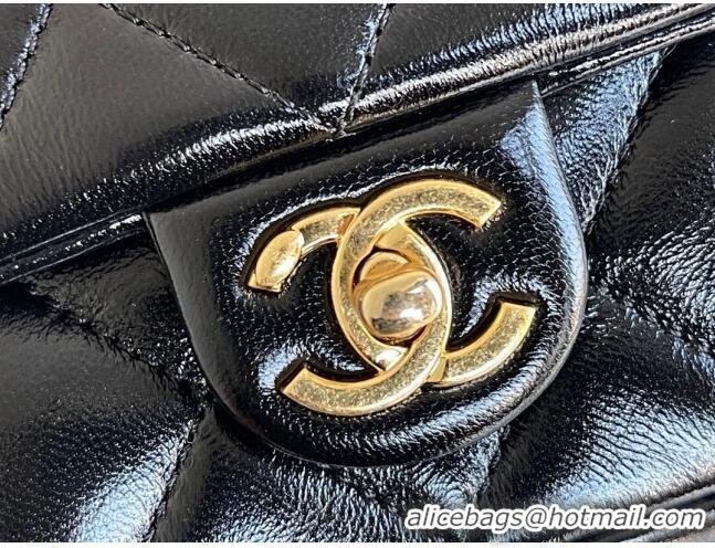 Top Quality Chanel Shiny Lambskin Mini Flap Bag with Top Handle AS4992 Black 2024