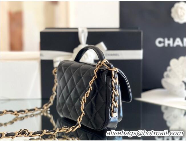 Top Quality Chanel Shiny Lambskin Mini Flap Bag with Top Handle AS4992 Black 2024