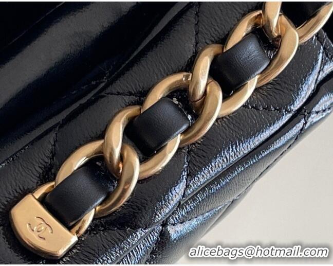 Top Quality Chanel Shiny Lambskin Mini Flap Bag with Top Handle AS4992 Black 2024