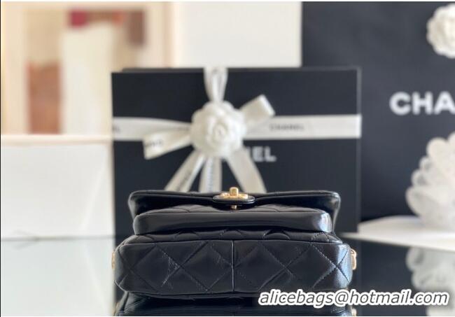 Top Quality Chanel Shiny Lambskin Mini Flap Bag with Top Handle AS4992 Black 2024