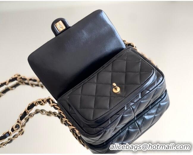 Top Quality Chanel Shiny Lambskin Mini Flap Bag with Top Handle AS4992 Black 2024