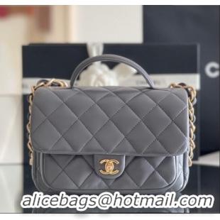 Top Quality Chanel Shiny Lambskin Mini Flap Bag with Top Handle AS4992 Grey 2024