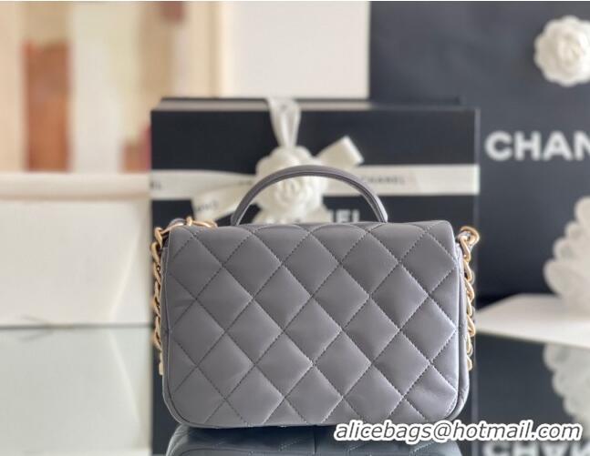 Top Quality Chanel Shiny Lambskin Mini Flap Bag with Top Handle AS4992 Grey 2024