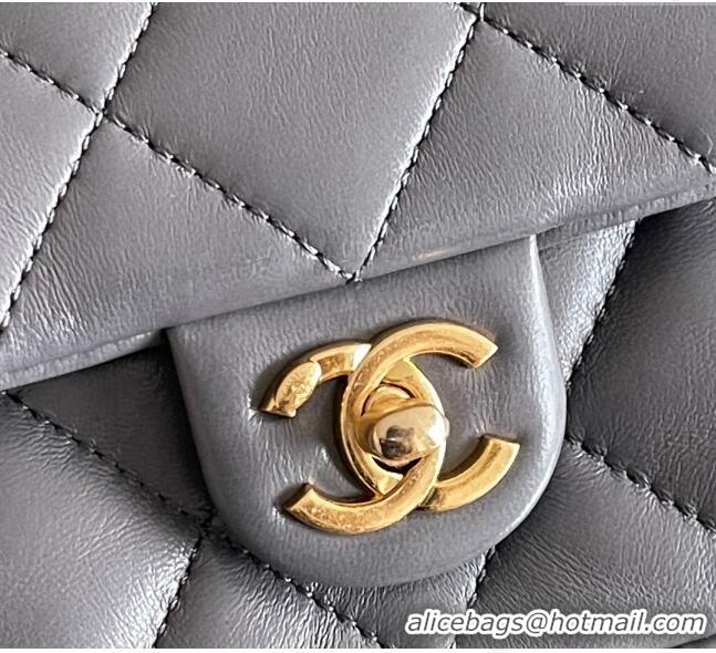 Top Quality Chanel Shiny Lambskin Mini Flap Bag with Top Handle AS4992 Grey 2024